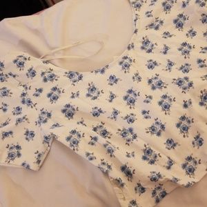 White with blue floral design top